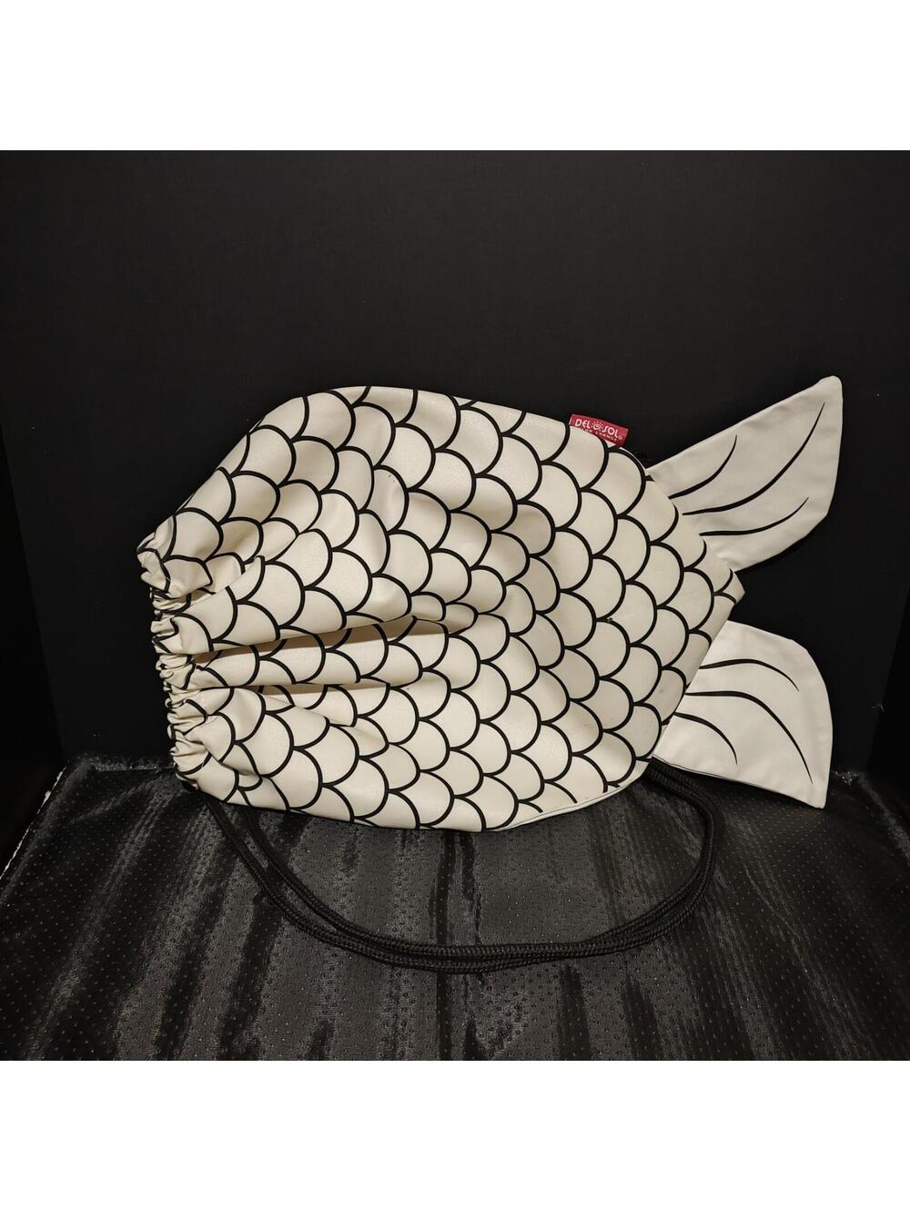 DEL SOL COLOR CHANGING TOTE BAG NEW  IVORY BLACK CANVAS MERMAID TAIL DRAWSTRING